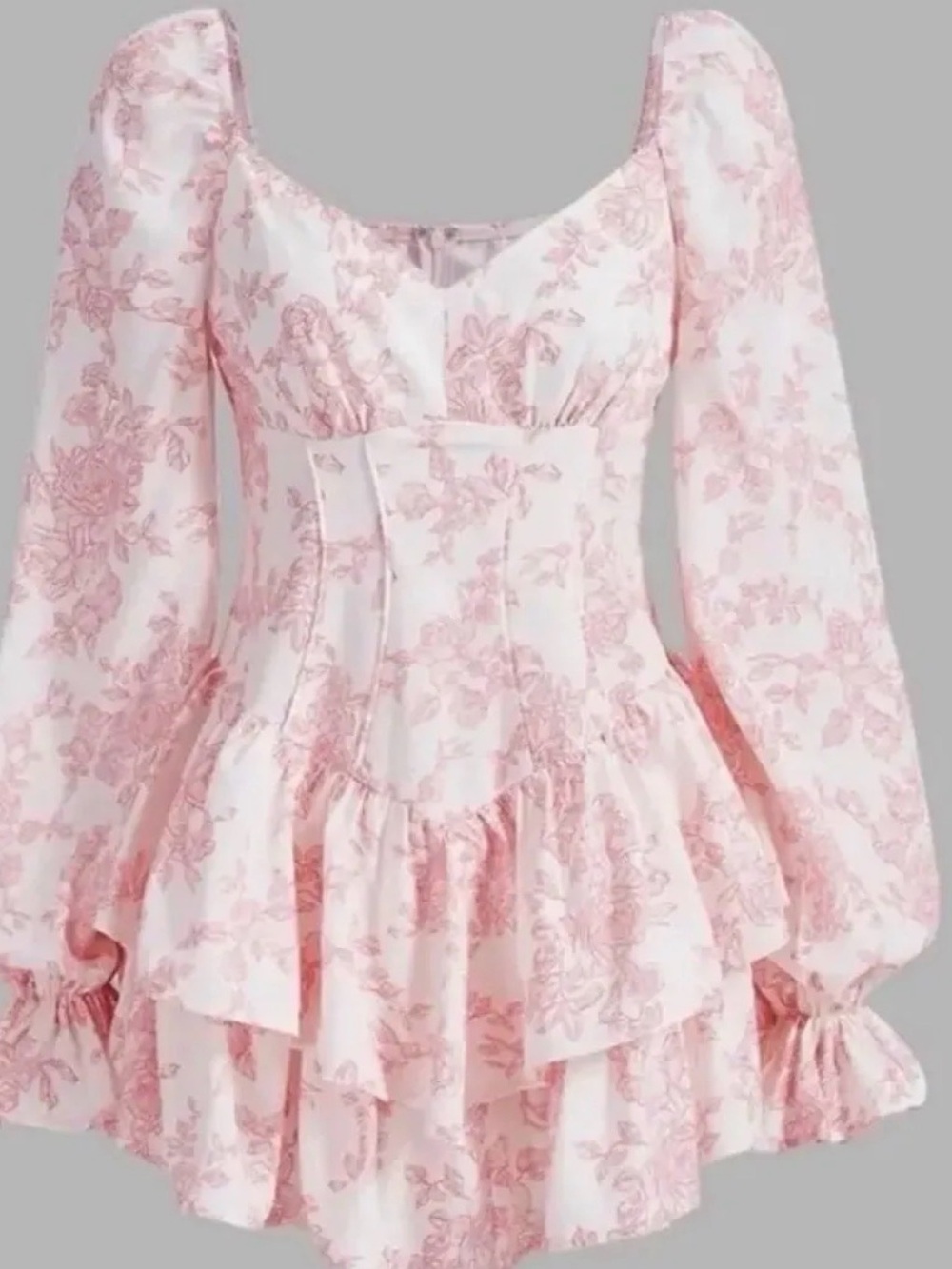 SHEIN Pink Floral Puff Sleeve Tiered Mini Dress